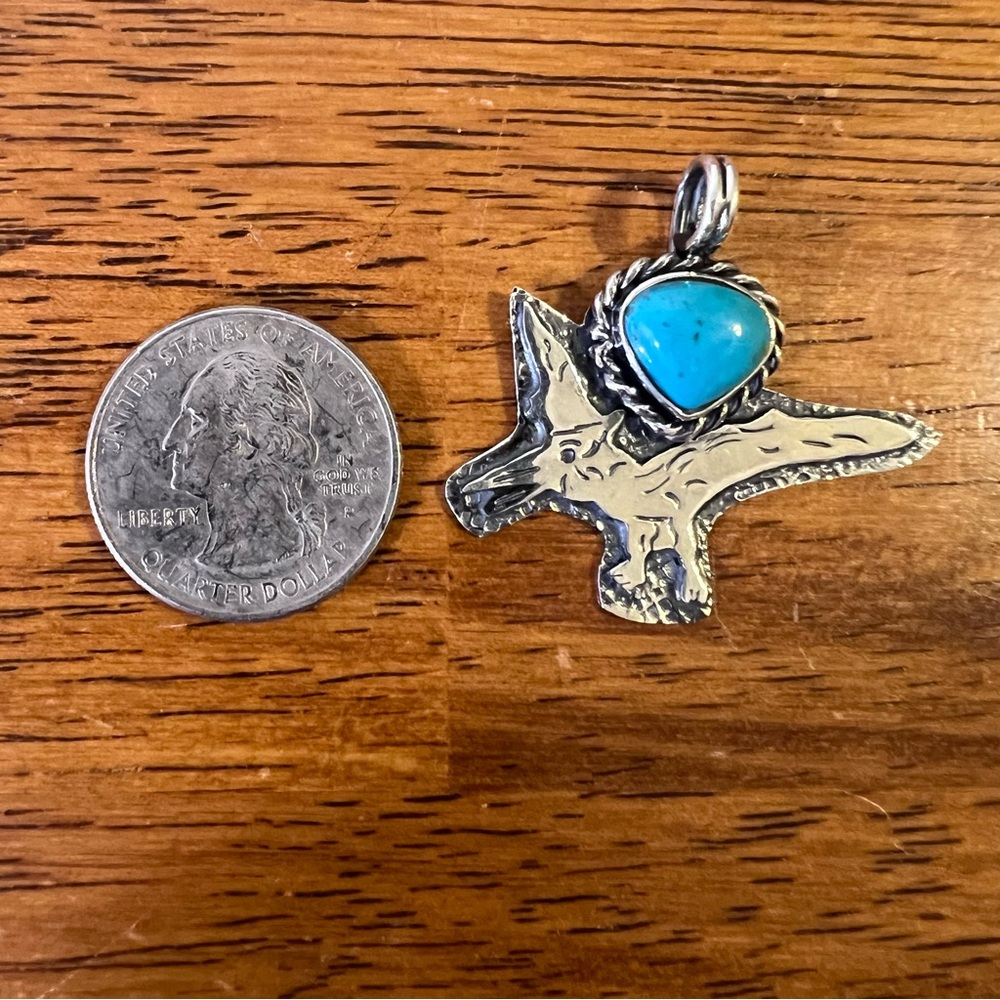 925 Sterling Silver Turquoise Dinosaur Pendant | Southwestern - Picture 12 of 13